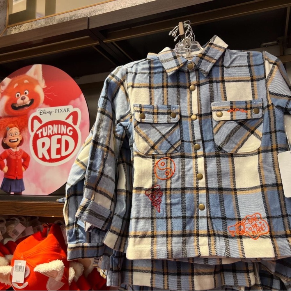 Disney Pixar “Turning Red” Blue Plaid Flannel Button Up Size 7/8